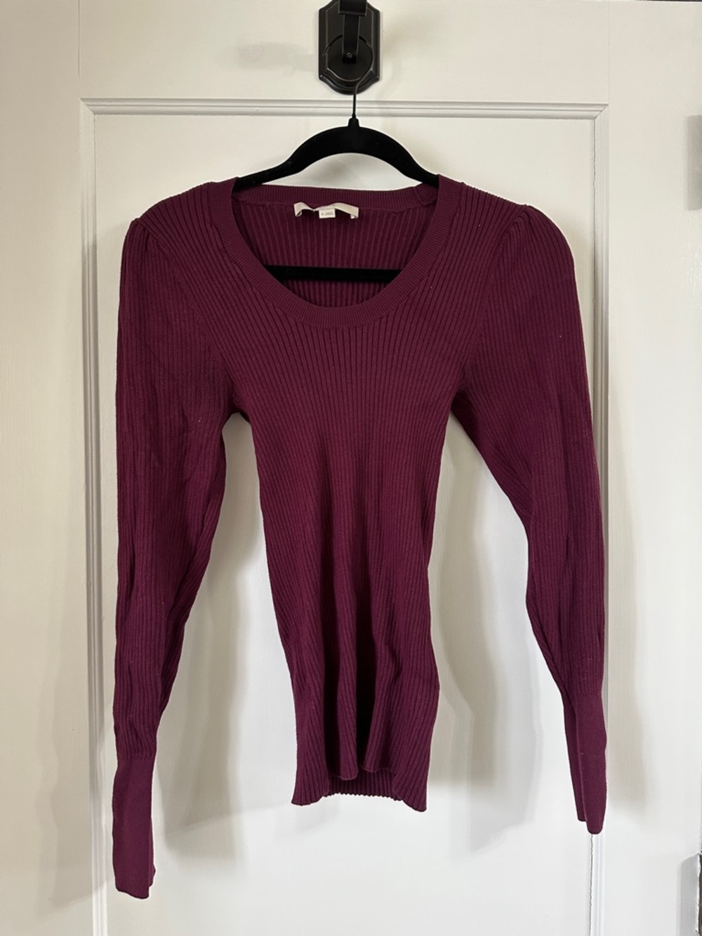 LOFT Ribbed Long-Sleeve Sweater in Deep Burgundy